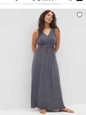 New Soma Sleeveless Navy Stripe V-Neck Maxi Dress with built in bra